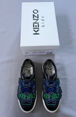 NIB KENZO Kids BOYS LEATHER BLACK LEATHER TIGER SNEAKERS / SHOES EU 33 UK 1 US 2