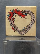 Hero Arts Braided Heart Ribbon Bow Flowers Wreath F612 Wood Mounted Rubber Stamp