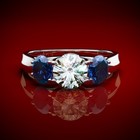 White and Blue Sapphire Diamond Engagement Ring 14k solid gold #R1480 — photo 2