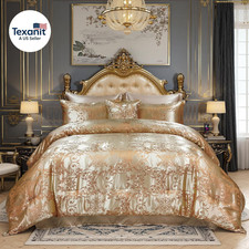 Queen Size 8-Piece Jacquard Comforter Set with Satin Sheets Set Elegant Coordi