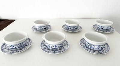 Winterling Vintage Konvolut 6 x Suppentasse + Untertasse Indisch Blau Strohblume