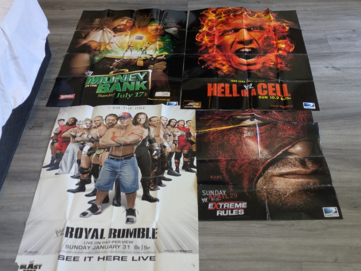 RARE WWE PAY PER VIEW OFFICIAL POSTERS (4) ROYAL RUMBLE MITB HELL