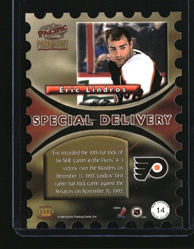 1998-99 Pacific Paramount #14 Eric Lindros Special Delivery Die Cuts - Picture 2 of 2