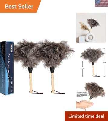 Ostrich Feather Duster 2pcs Natural Feathers with Wooden Handle for Cleaning