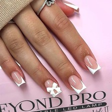 24Pcs Short Square False Nails French Fake Tips Press On Full Cover Nails