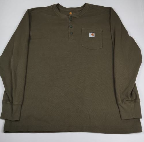 Carhartt Men 2XL Relaxed Fit Henley Shirt Olive Green Long Sleeve Work Pocket - Bild 1 von 4