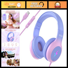 Wired USB C Headphones with LED Light, Over Ear Design, Microphone, 85/94dB Volu