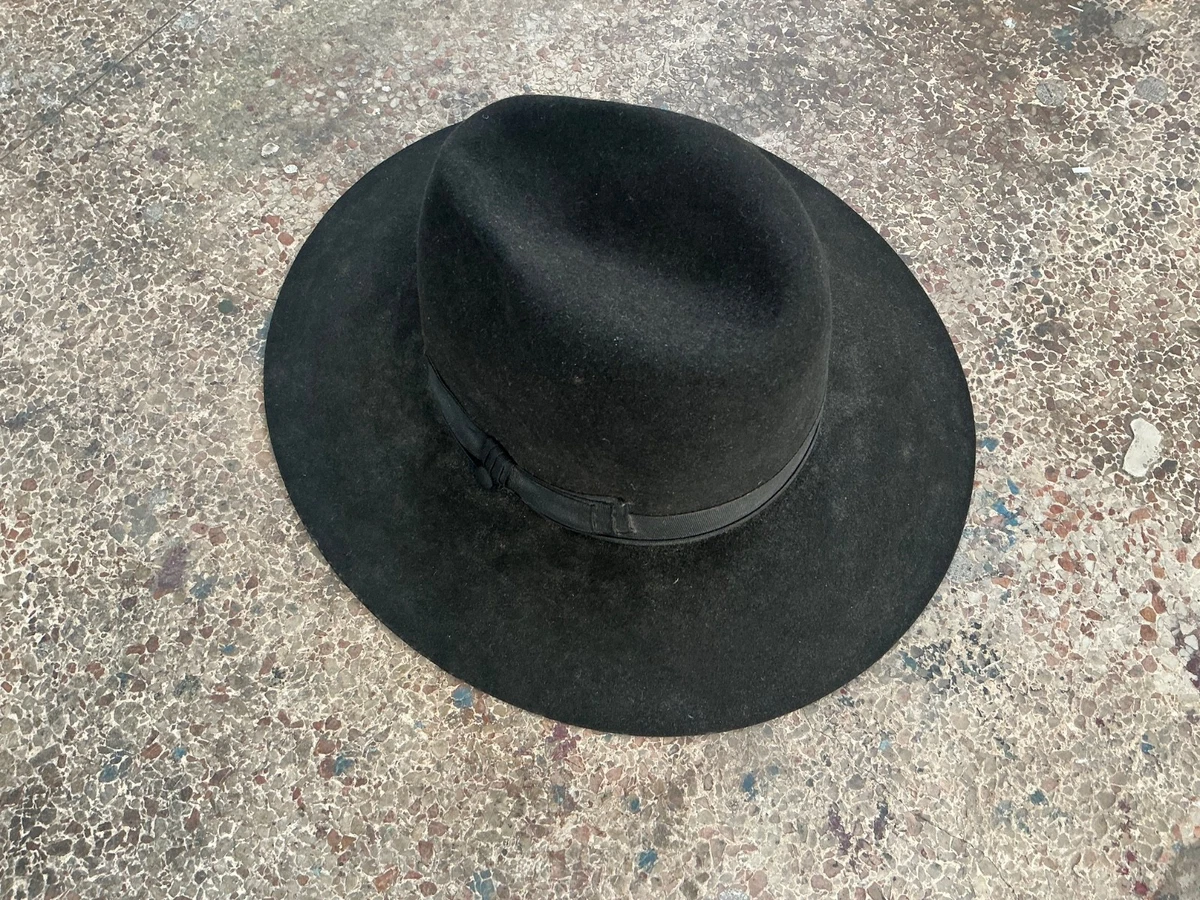 Sombrero Fedora Vintage Ala Ancha Fieltro Piel Vino Negro Talla 7-1/8