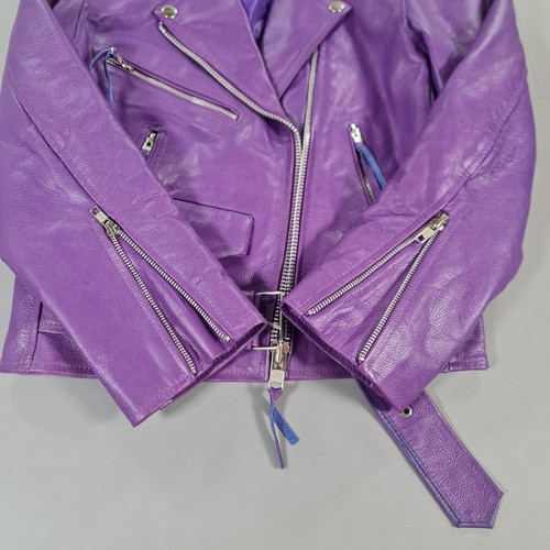Chaqueta de cuero para mujer Infinity London púrpura 8 Reino Unido motociclista cinturón cremallera asimétrica - Imagen 8 de 13