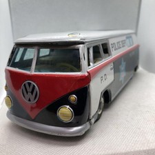 Vintage Japan Made VW Police Bus Tin Car Retro Volkswagen Beetle Toy 18cm Rare
