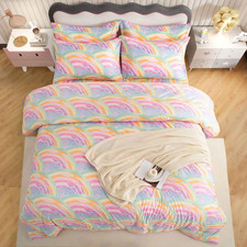 7PCS Rainbow Bedding Set Queen Bed in a Bag Set 7 Piece Mermaid Bedding for Kids