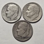 Three 1954 D ROOSEVELT DIMES 10C (#310) Denver, circulated, ungraded