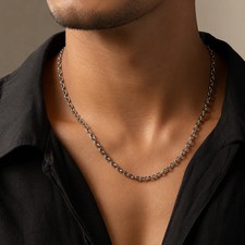 316L Stainless Steel Rollo Chain for Men, 58cm Non-Tarnish O-Link Necklace, Wate