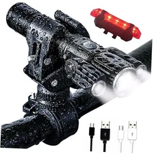 Super Bright Rechargeable Bike Light Set, 4+4 Modes,Powerful Bicycle Front 