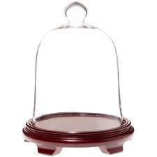 Plymor 10" x 13" Bell Jar Glass Display Dome Cloche, Red Wood Veneer Footed Base