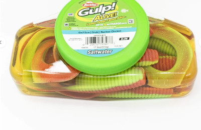 Berkley Gulp Alive Saltwater Grub 5'' Pint Tub Nuclear Chicken GASPG5-NCR