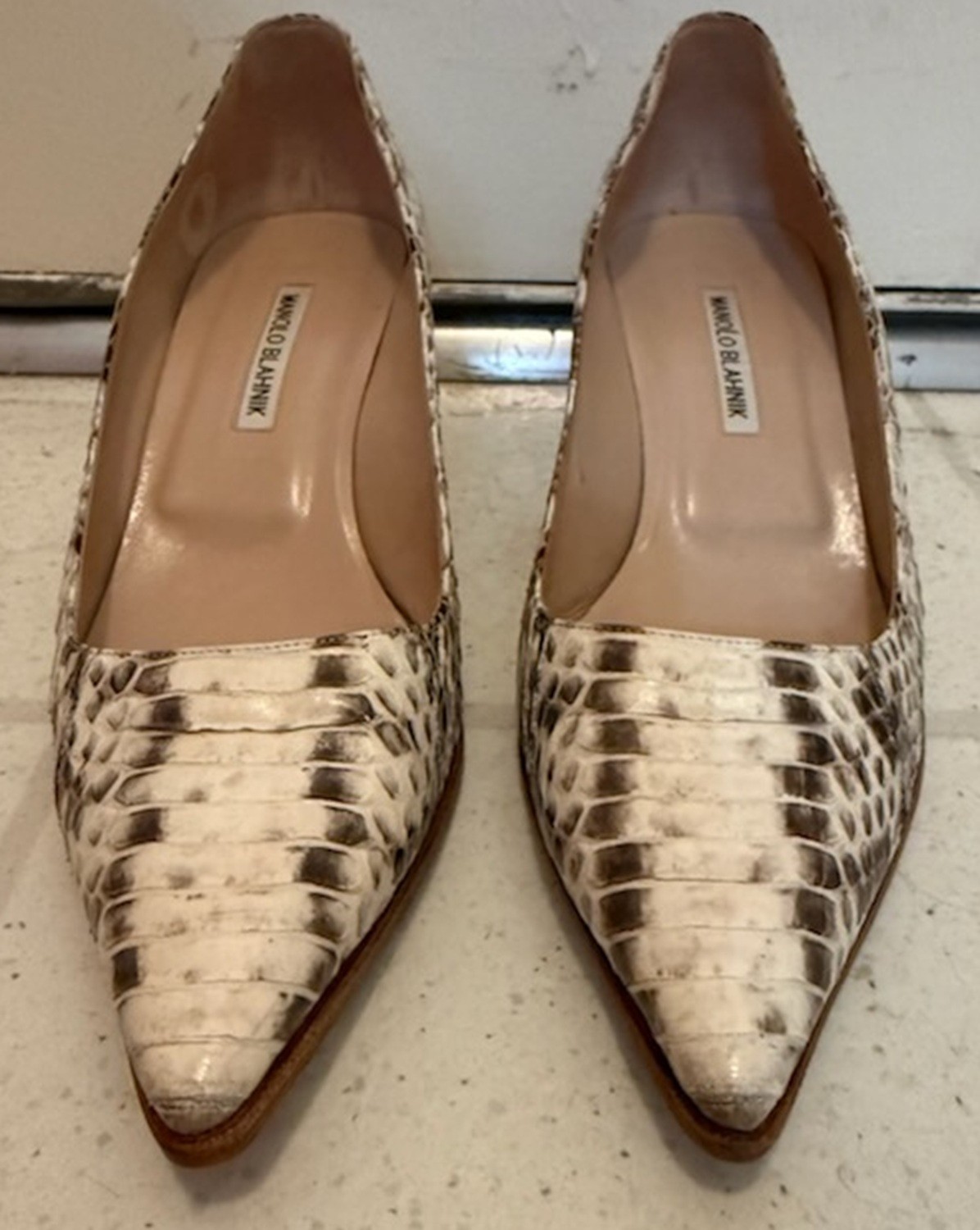 Manolo Blahnik Shoes Black / White Python Kitten … - image 1