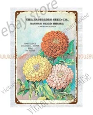 1919 Lawrence, Kan. Barteldes Seed Co Seed House zinnia flower metal tin sign