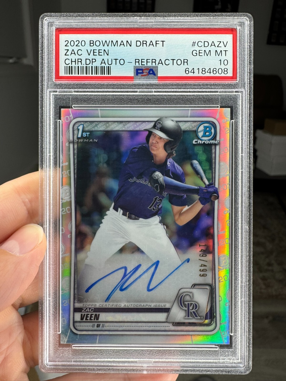 2020 Bowman Draft Chrome Refractor Auto /499 Zac Veen PSA 10 Gem Mint