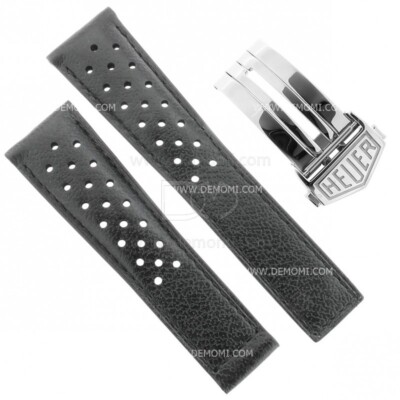 Tag Heuer Armband Monaco FC6356 FDA2 Schwarzes Perforiertes Leder 22/18 Mm