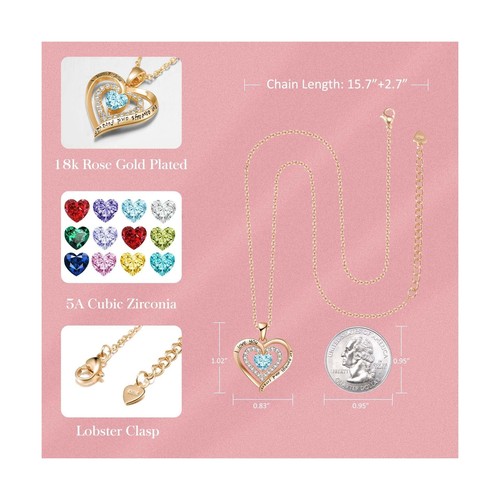 LIANYU Heart Necklaces for Women, Birthday Gifts for Women Birthstone Women N... - Picture 4 of 6