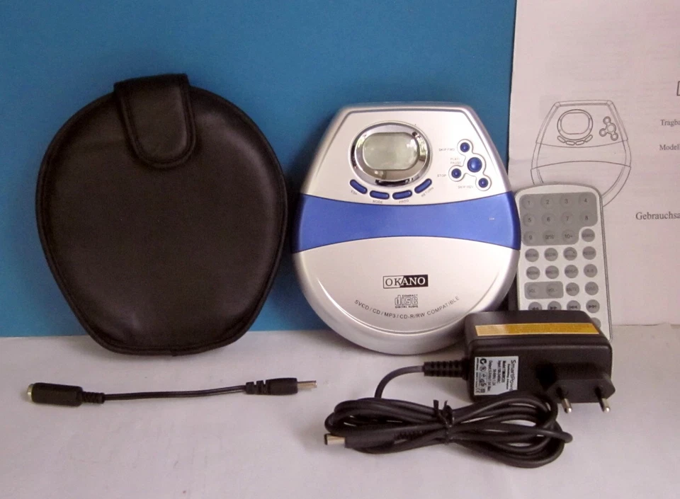 Tragbarer Discman CD Player silber m. Tasche OKANO Mod. No. CDP 740 MP