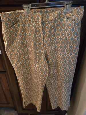EUC - RUBY RD SIZE 14 CAPRIS Cotton/Polyester/Spandex - Brown/White/Peach/Aqua