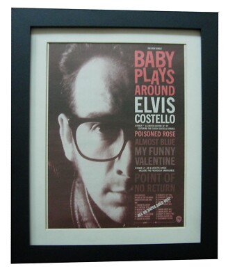 ELVIS COSTELLO+Baby Plays Around+TOUR+POSTER+RARE+AD+1989+FRAMED+FAST WORLD SHIP