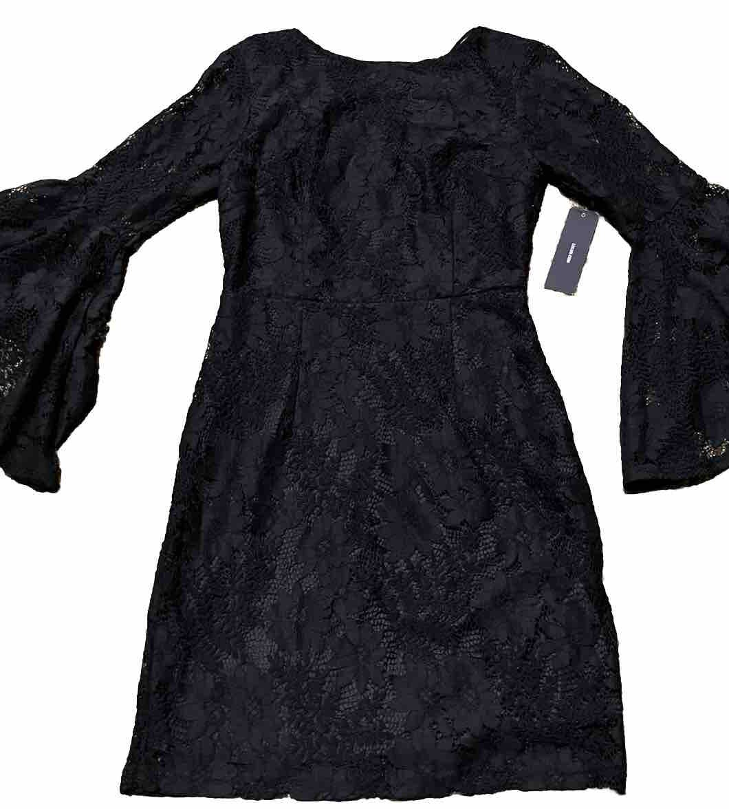 NWT Lulus Black V-Back 3/4 Flared Sleeve Illusion Lace Sheath Mini Dress Sz  S | eBay