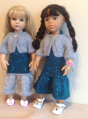 Puppenkleidung Strickmuster.18'' Puppe. Neckholder Kleid und Achselzucken. KNM76