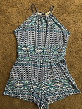 Tucker  Tate Soft Romper Blue Green Tropical Sleeveless L 10-12 Girls
