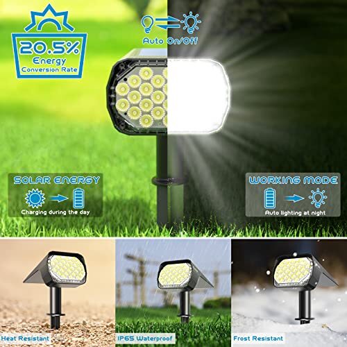 Solar Spot Lights - IP65 Waterproof, Solar Landscape Garden Outdoor Lights - Picture 4 of 5