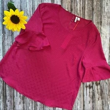 Elle burgundy pink Swiss dot swing blouse NWT size Large