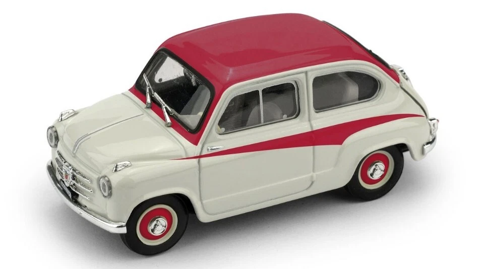 MODELLINO AUTO STATICO BRUMM FIAT 600 ABARTH 750 1956 GRIGIO ROSSO SCALA 1/43 - Immagine 3 di 4