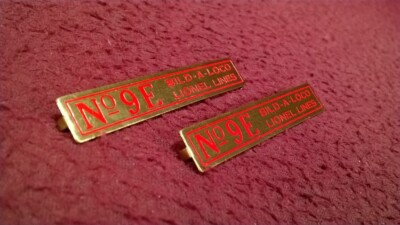 LIONEL PREWAR 9E STD GAUGE ELECTRIC ENGINE - BRASS NUMBER PLATE PAIR - REPRO