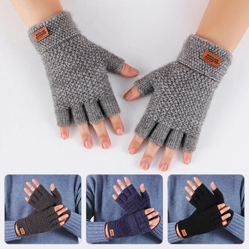 1 Paar Alpaka Wolle fingerlose Handschuhe Thermo Herren gestrickt  Handschuhe