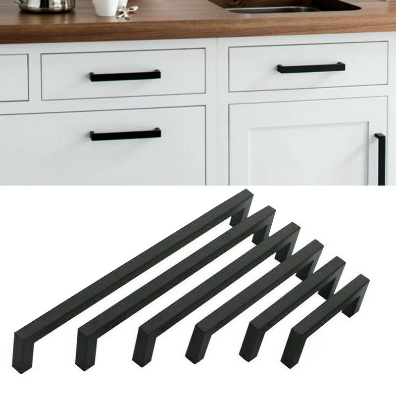 Stainless Steel Black Kitchen Square Corner Cabinet Handles Drawer Pulls Knobs