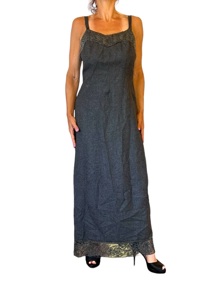 VESTIDO LARGO MAXI CUENTAS HALBERTA FERRETTI GRIS FIELTRO LANA SIN MANGAS 10 Foto 2 de 4