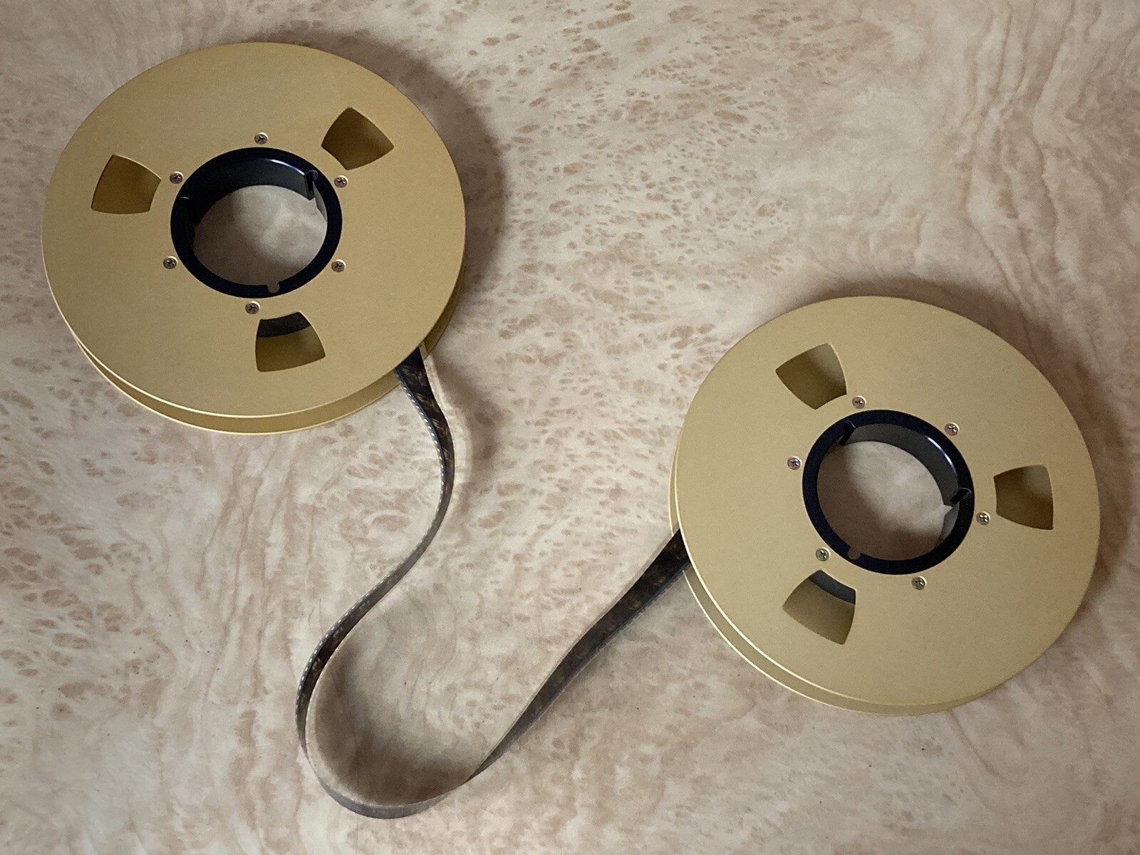 Media Room Decor (2) - 1&rdquo; Empty Vintage Gold Metal Video Take-up 9&rdquo; Reels