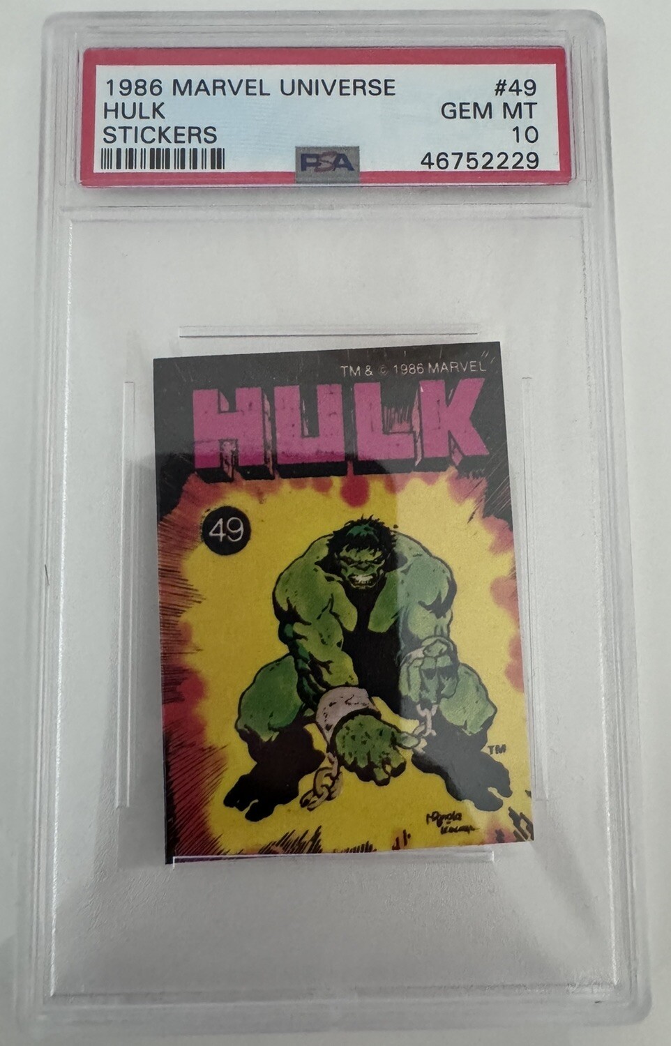 1986 Marvel Universe Stickers Hulk #49 Mint PSA 10 Vintage RARE Low Pop