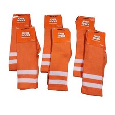 Unisex Knee High Tube Socks Orange White Stripe 6 Pair Ages 14 Soccer Costume
