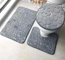 3Piece Set Plush Memory Foam Bathroom Contour Mat Bath Rug Lid cover 
