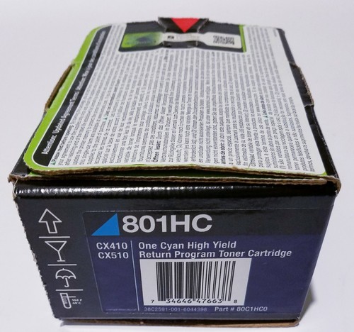 Lexmark 801HC Cyan HIGH YIELD Toner (80C1HC0) CX410 CX510 - Picture 2 of 6