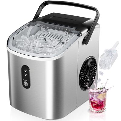 Máquina para fabricar hielo de encimera con asa, 26,5 lbs por día, 9 cubos en 6