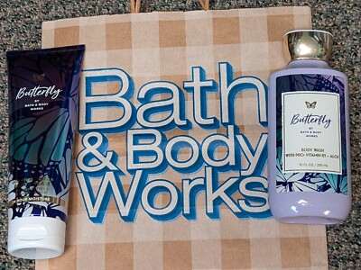 2 PC Bath & Body Works Butterfly 24hr Hydration Cream Pro Vitamin B5 Wash + Aloe