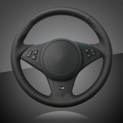 Hand Sewing Black leather Car Steering Cover Leather for BMW 530i E60 E63 E64