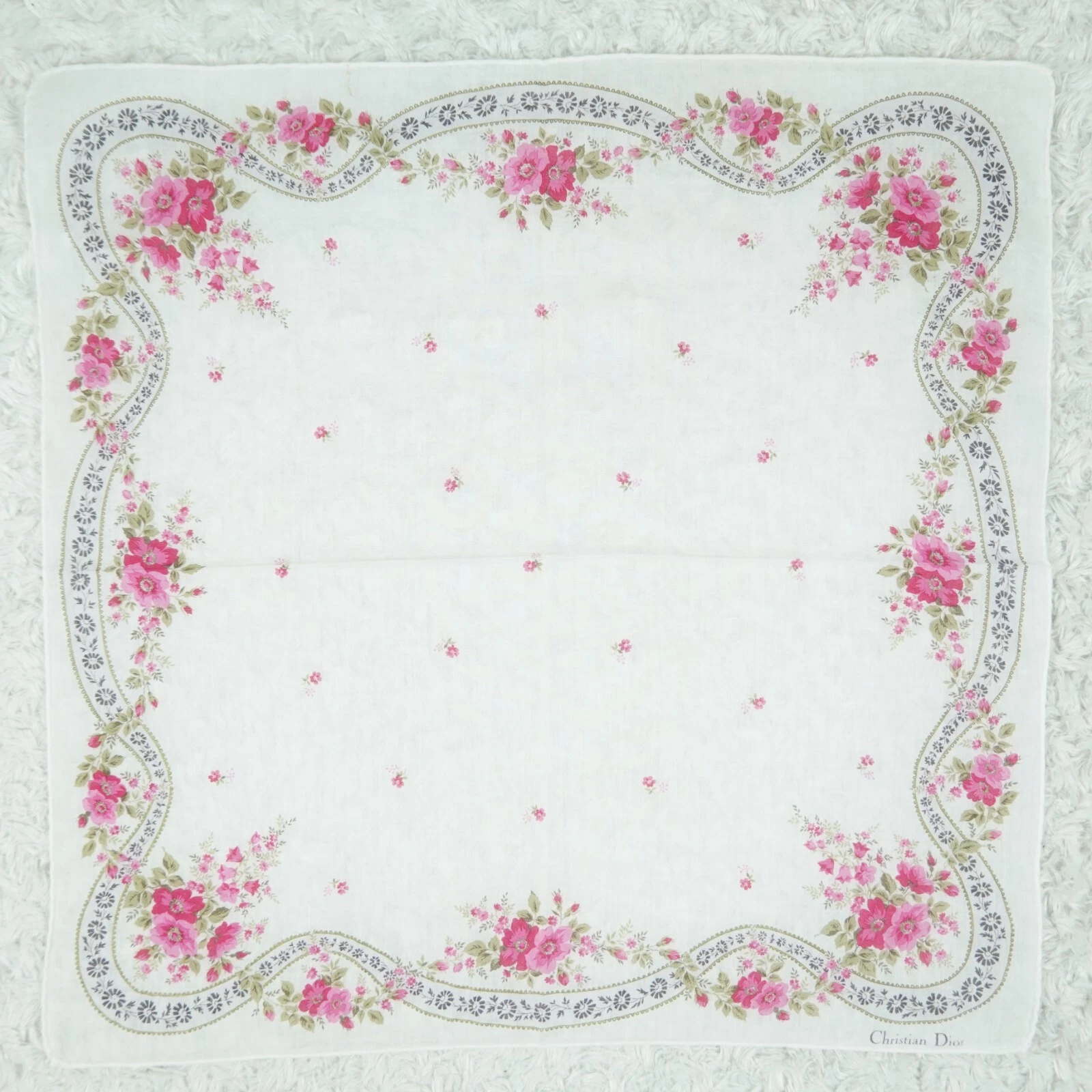 M620 Christian DIOR foulard blanc fleur coton foulards poche carré 18,5