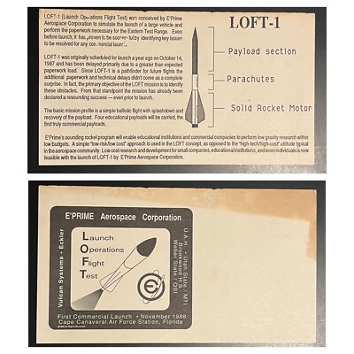 LOFT-1 Rocket E Prime First Flight Card 1988 Cape Canaveral RARE