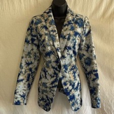 B-42 LOGO Lori Goldstein Cream  Blue Tie Lined Blazer Suit Jacket Size XXS