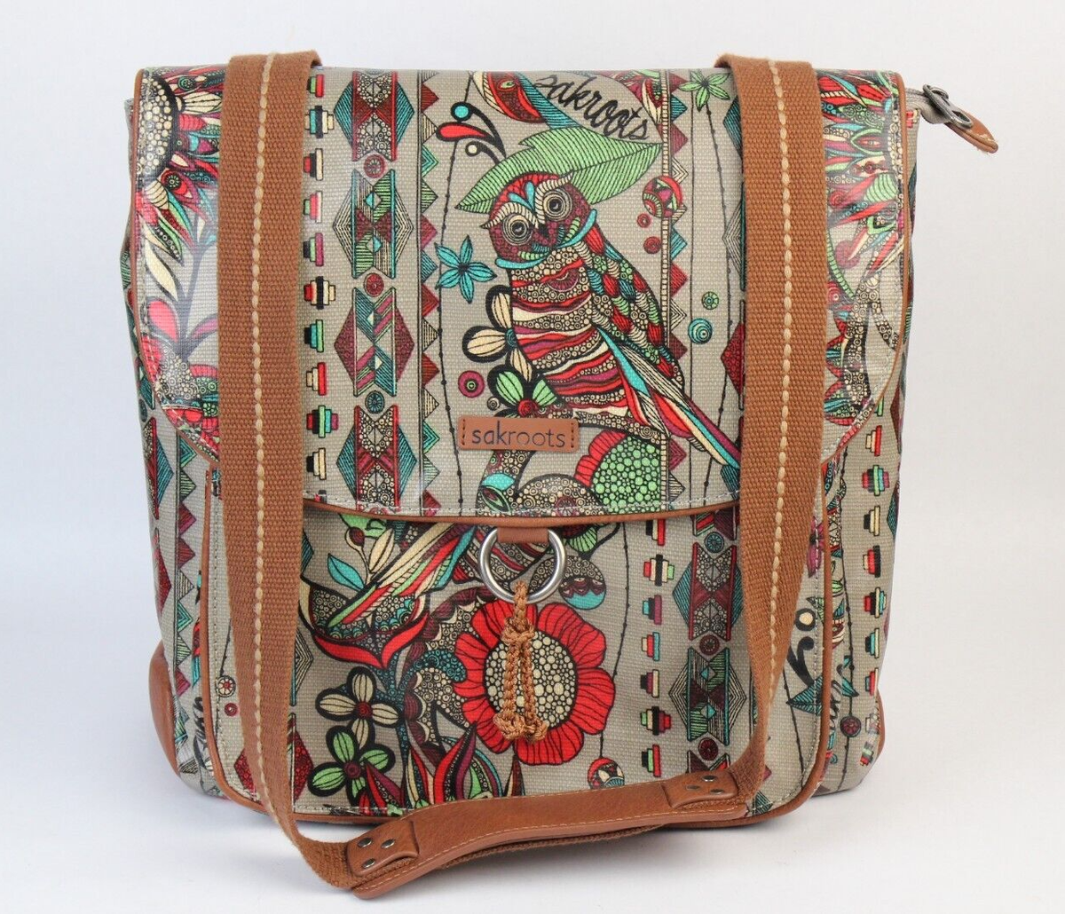 SAKROOTS Backpack/Crossbody Convertible Bag Owl Bird Floral
